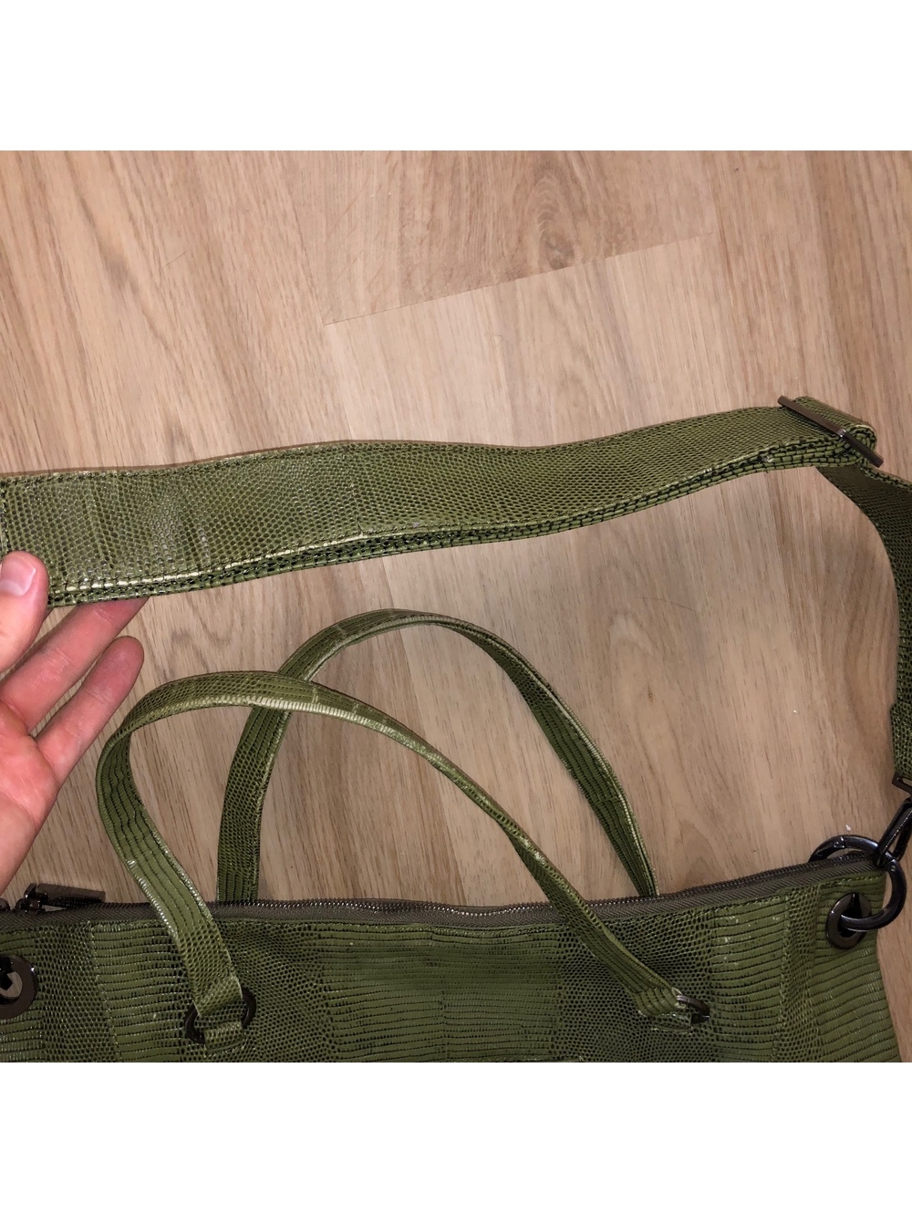 HAMMITT LARGE DANIEL SATCHEL OLIVE GREEN LIZARD SCALE SKIN PURSE SHOULDER BAG - Picture 7 of 8